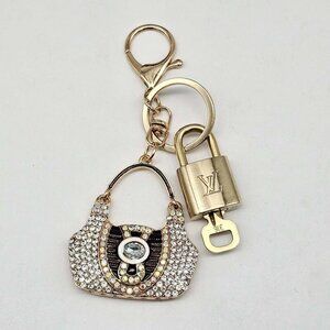 Authentic Louis Vuitton Lock & Key with unbranded Rhinstone Bag Keycharm